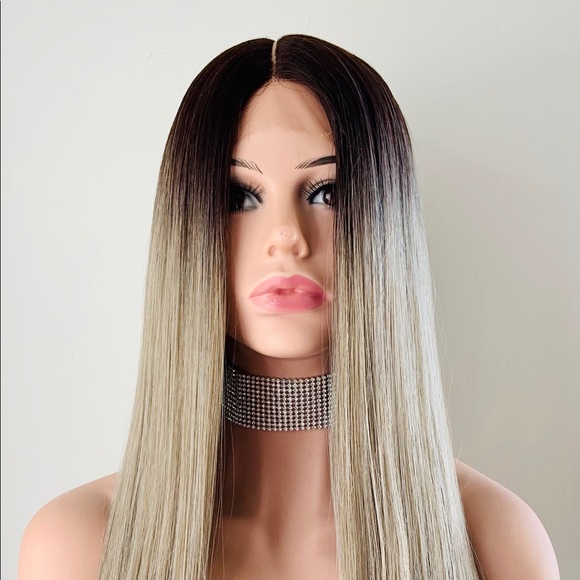 A Gorgeous Long Straight Ombre Steel Grey Lace Front Wig - Picture 11 of 16